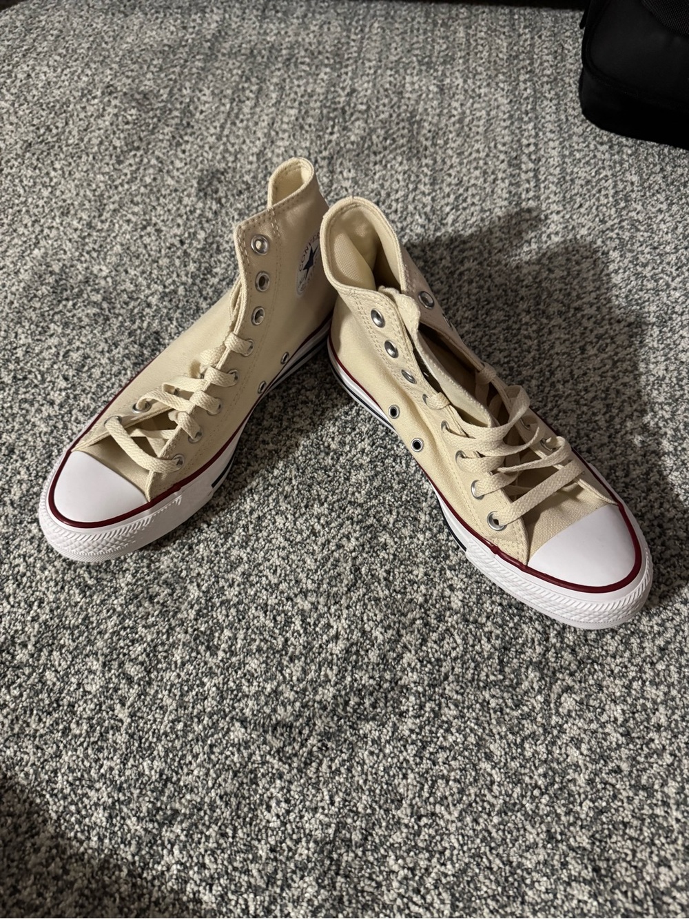Classic High-Top Canvas Sneakers in Cream with Burgundy Trim
